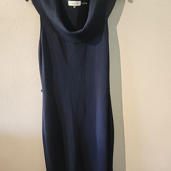 Calvin Klein Navy Blue Cowl Neck Sleevless Dress Size M MISSING BELT - Picture 4 of 5